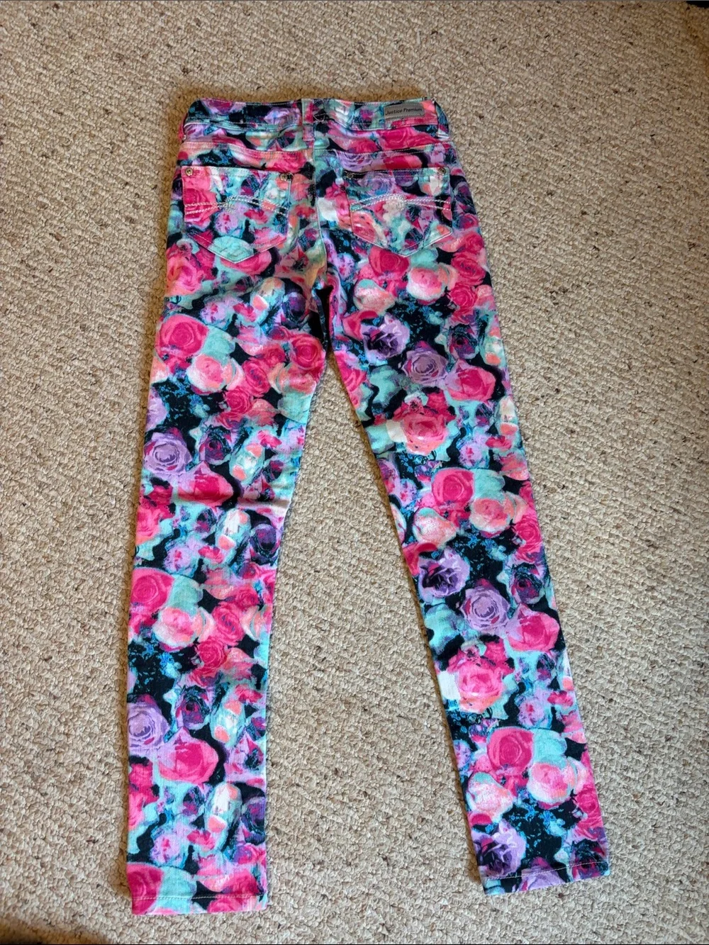 Justice Girls Floral Rose Print Jeans